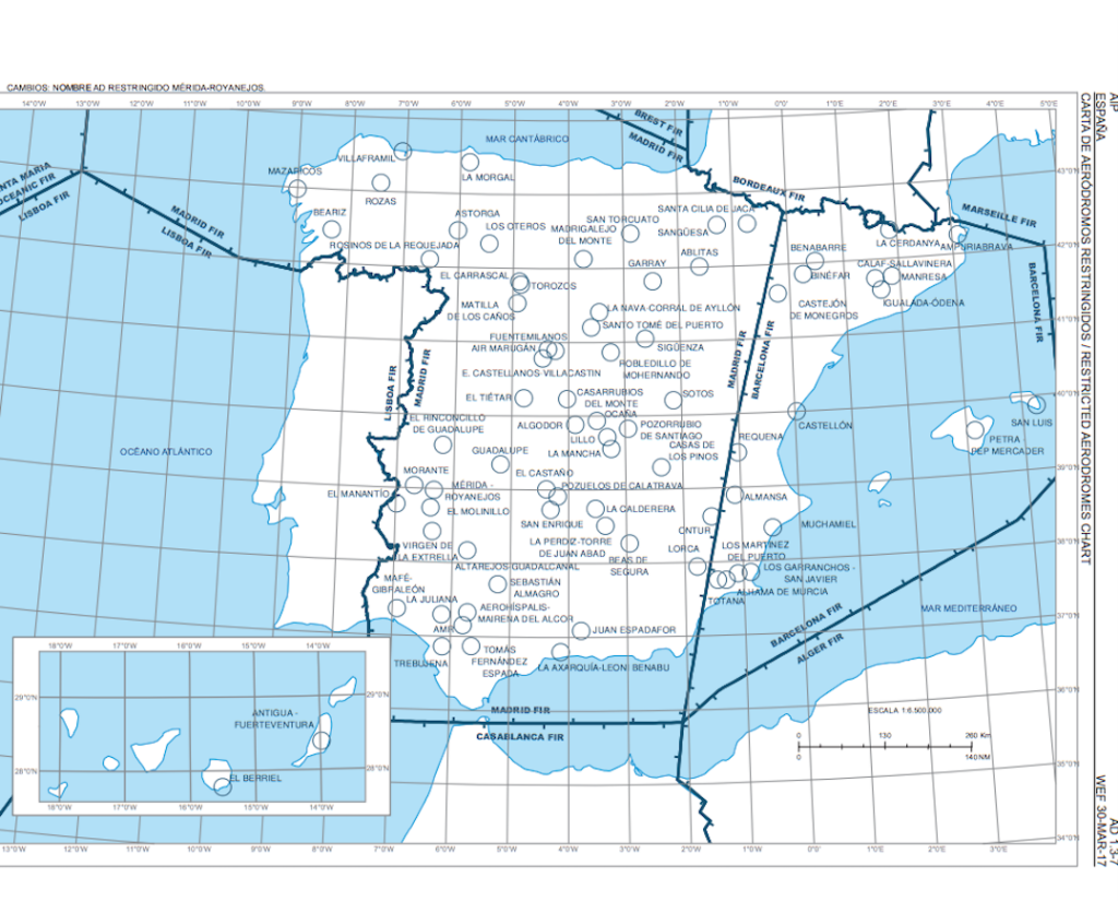 MAPA DE AERÓDROMOS EN ESPAÑA